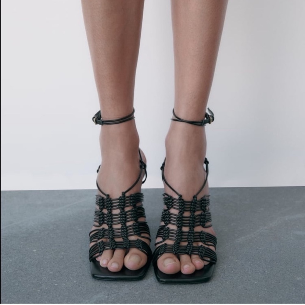 ZARA Black Woven Leather Sandals